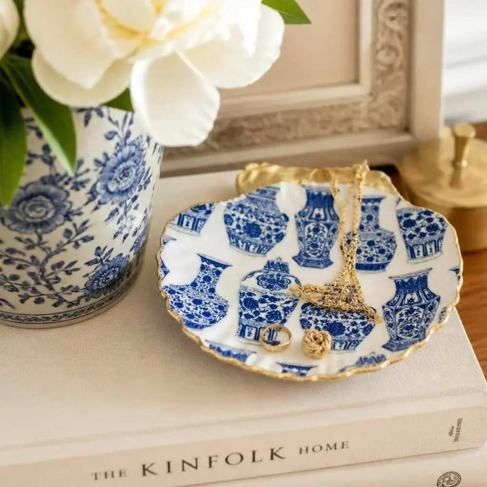 Chinoiserie Blue Vase & Ginger Jar Trinket Dish & Ring Holder I Vintage Gift